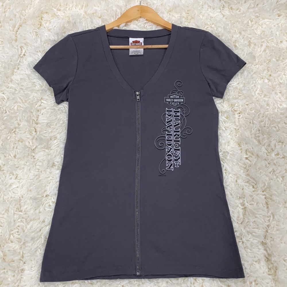 NEW HARLEY DAVIDSON ZIP UP GREY SHORT SLEEVE TEE - SIZE L